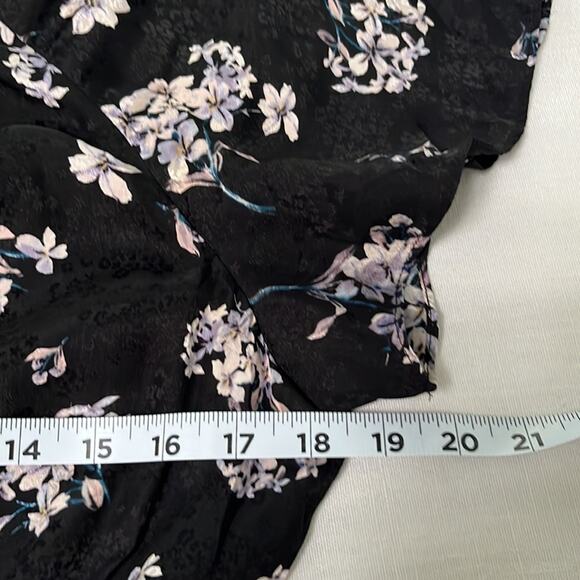 REBECCA TAYLOR Black Silk Floral Hydrangea Button Up Mock Neck Dress Size 48 - Picture 4 of 11